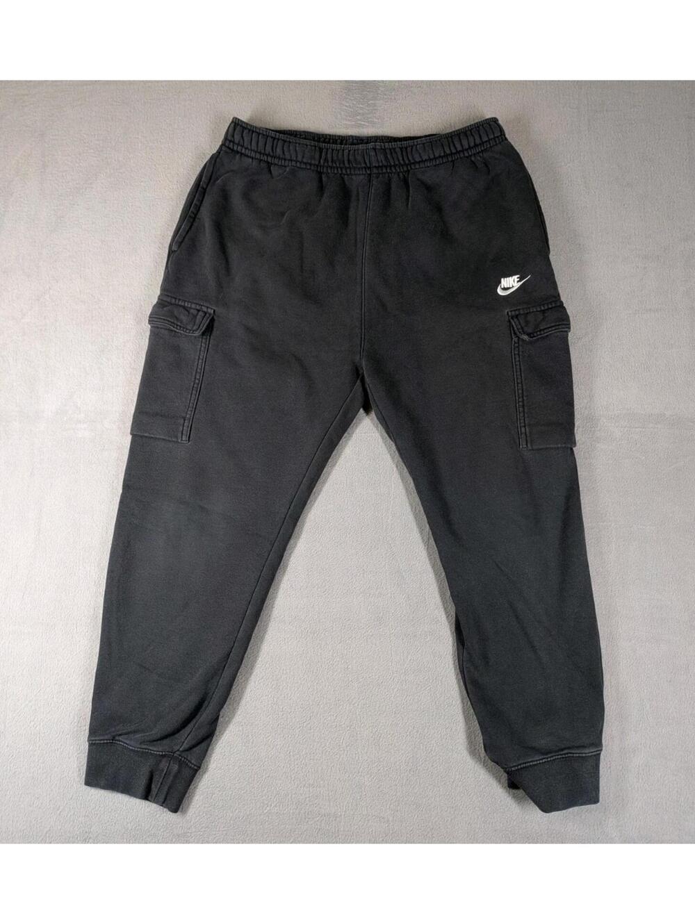 Nike Mens Large Black Cargo Jogger Sweatpants Fleece Athletic Streetwear Logo